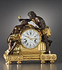 A superb and very rare Louis XVI patinated and gilt bronze mantle clock of eight day duration, signed on the white enamel dial Viger a Paris